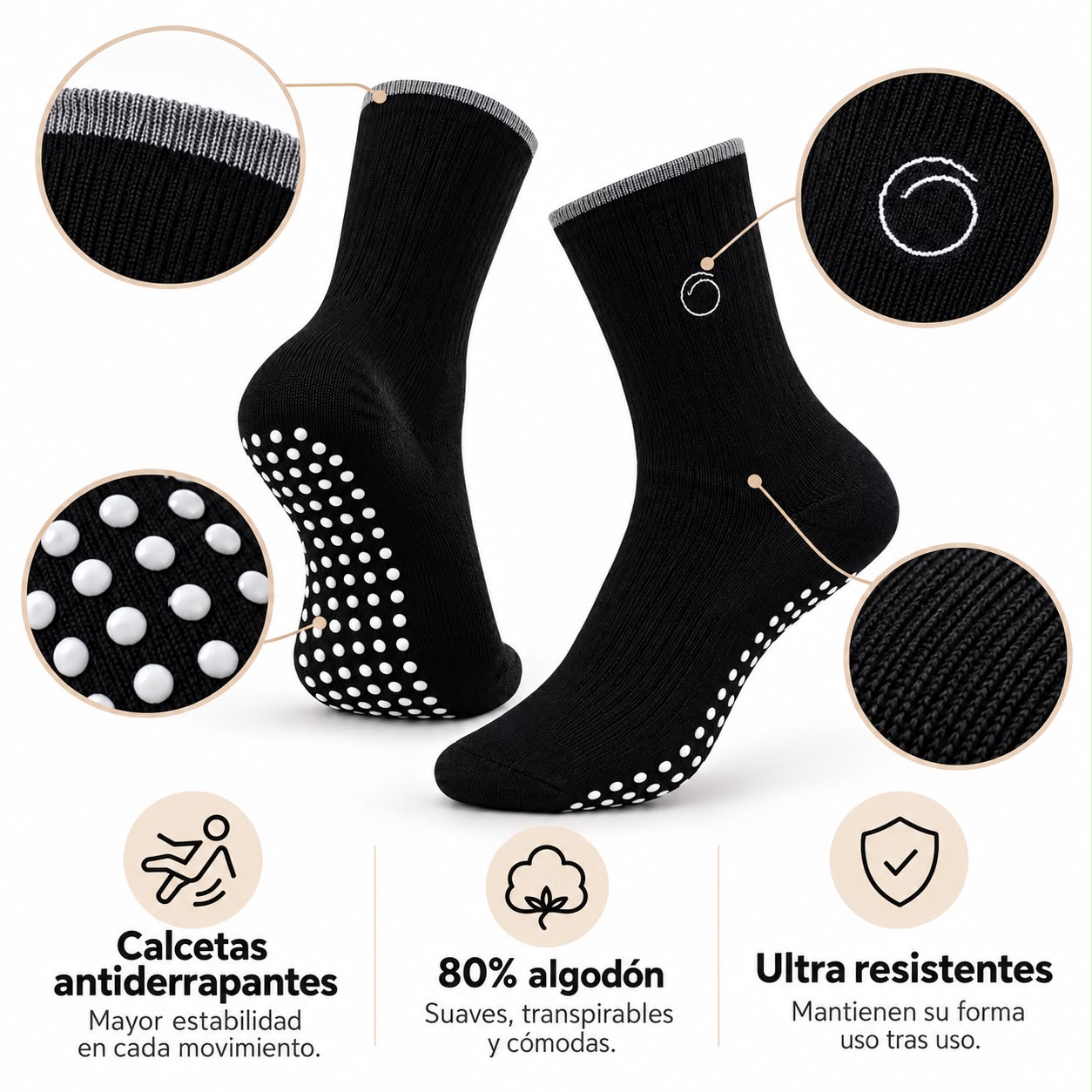 Calceta Antiderrapante Negro Melocotón Basic - miniatura 3
