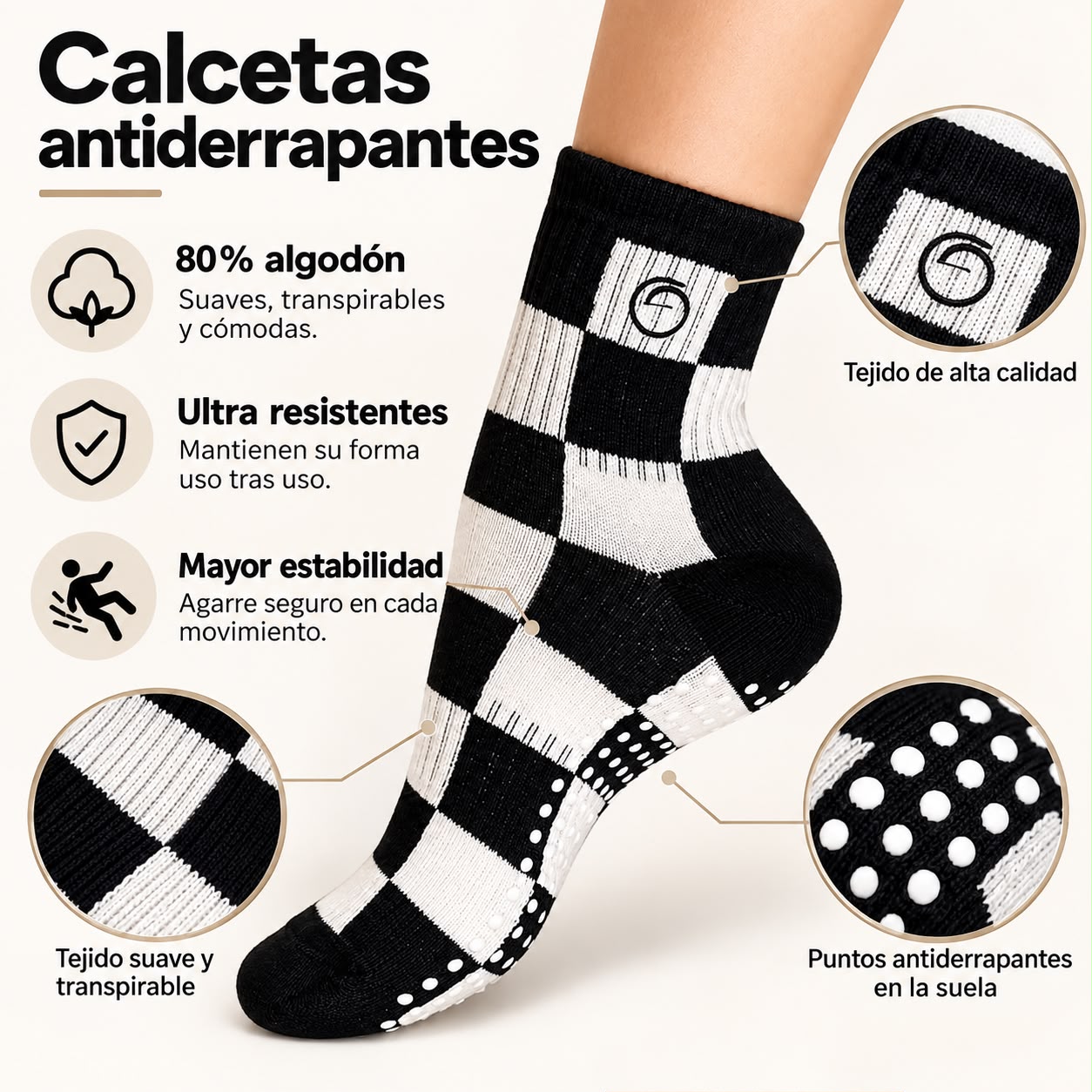 Calceta Antiderrapante Chess Shorty Melocotón Basic - miniatura 2