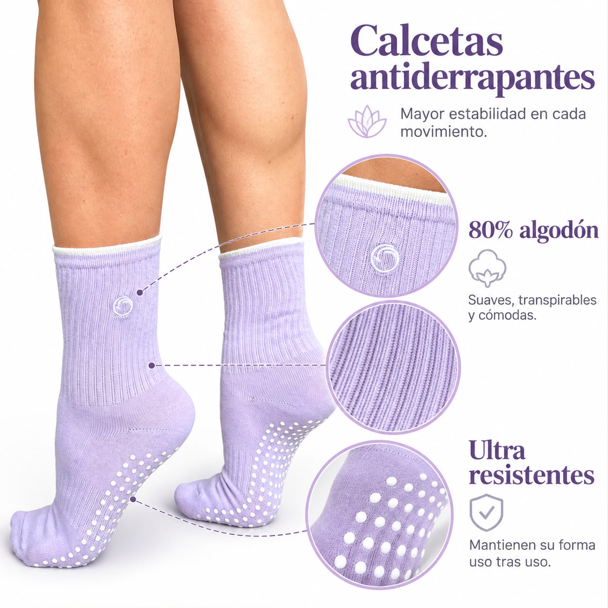 Calceta Antiderrapante Lila Melocotón Basic - miniatura 2