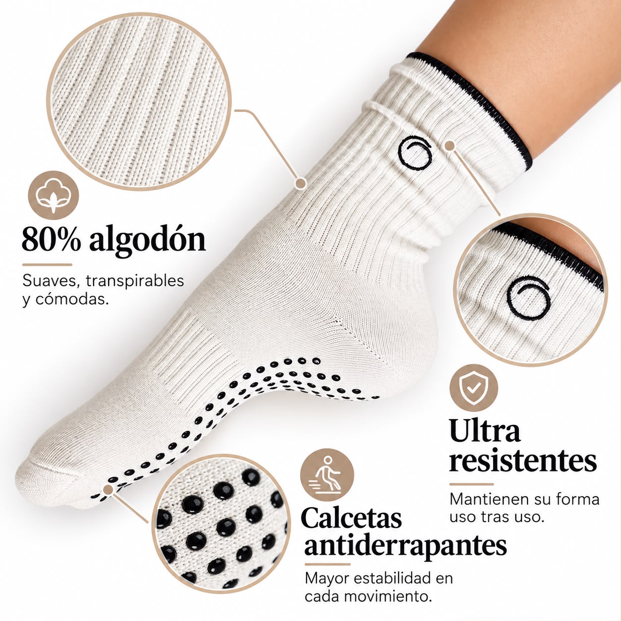Calceta Antiderrapante Blanco/Negro Melocotón Basic - miniatura 3
