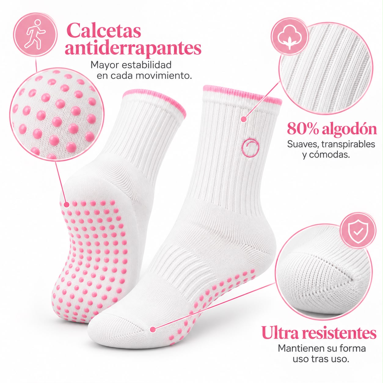 Calceta Antiderrapante Blanco/Rosa Melocotón Basic - miniatura 3