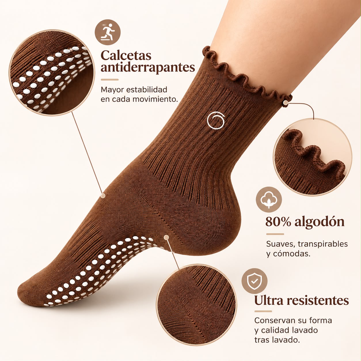 Calceta Antiderrapante Cafe Chocolate Melocotón Curly - miniatura 3