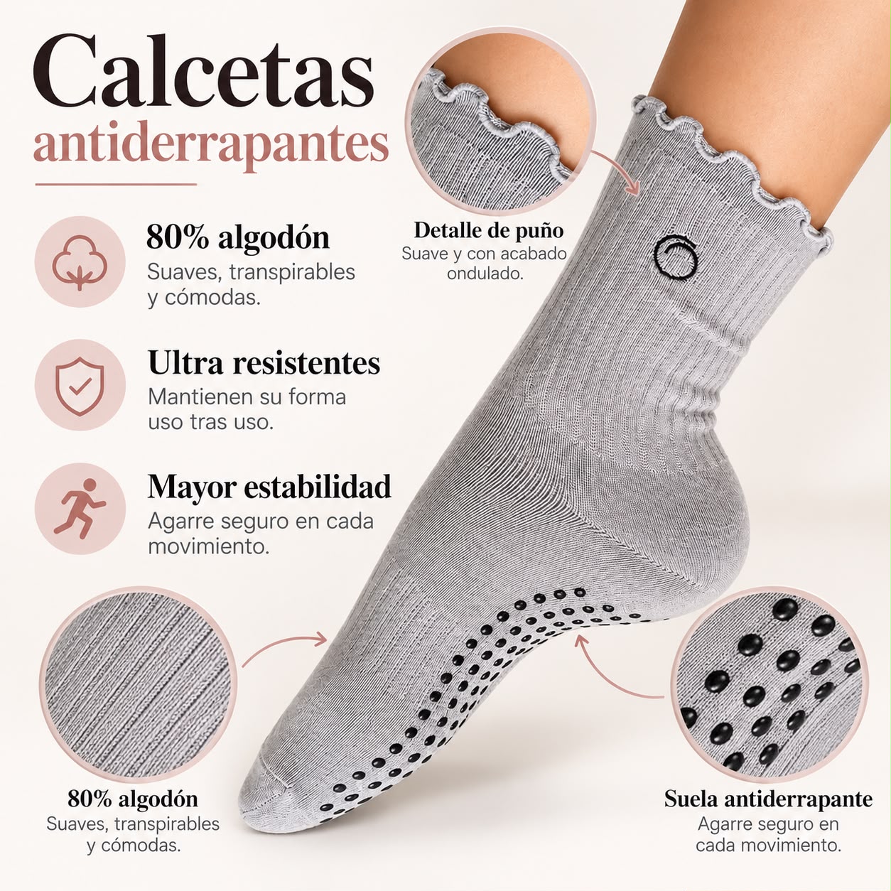 Calceta Antiderrapante Gris Melocotón Curly - miniatura 3