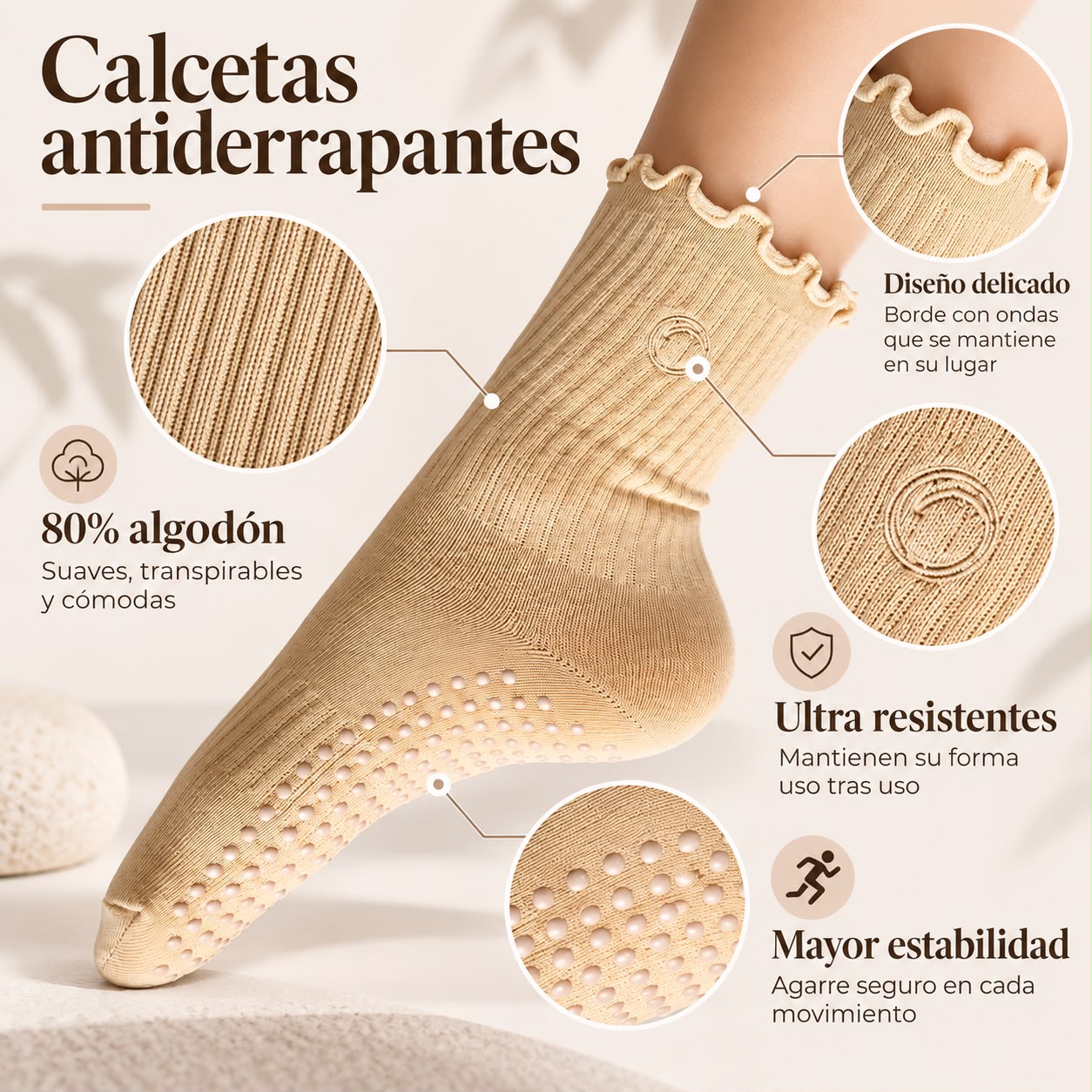 Calceta Antiderrapante Nude Melocotón Curly - miniatura 2