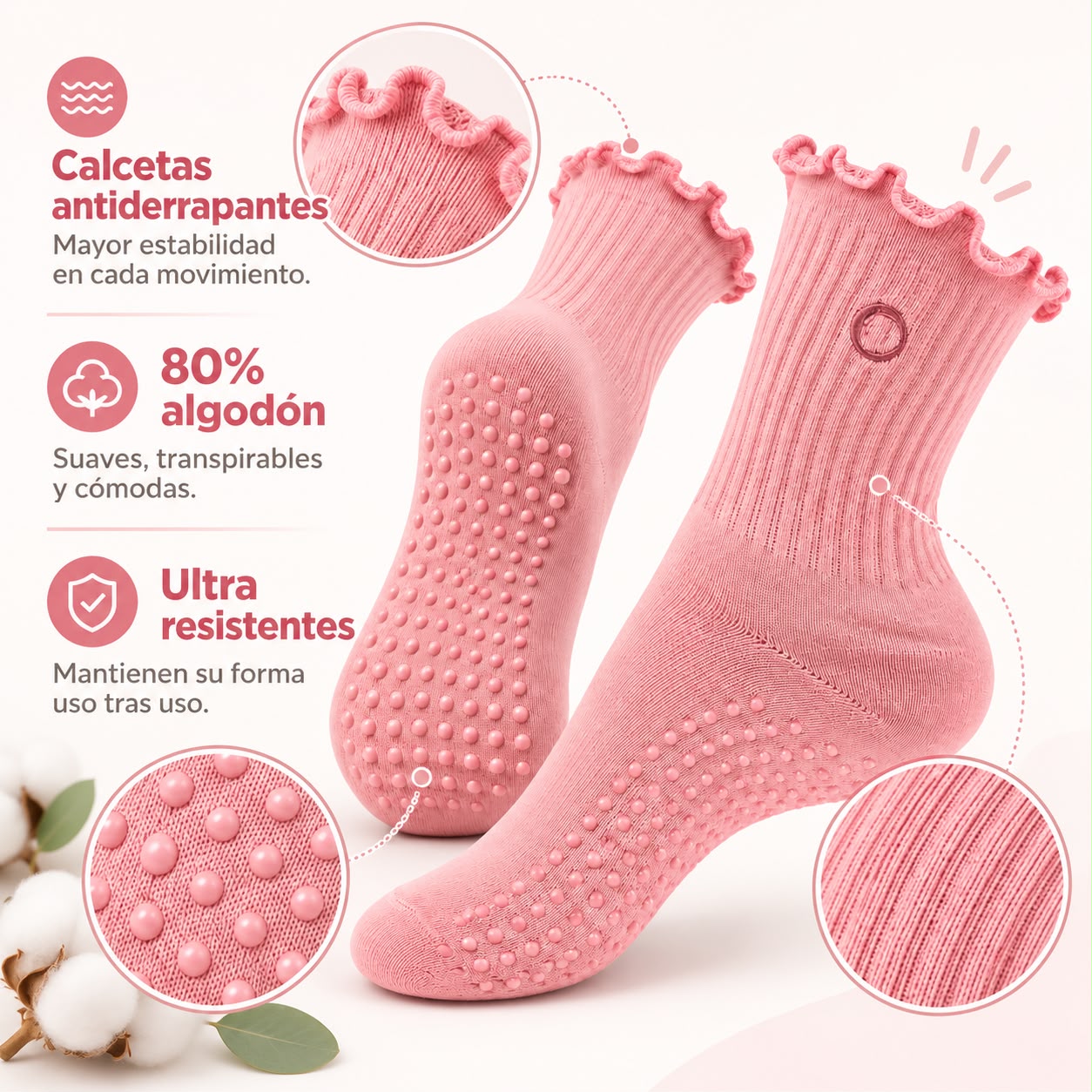 Calceta Antiderrapante Rosa Melocotón Curly - miniatura 4