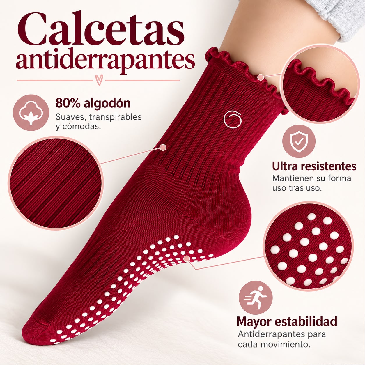 Calceta Antiderrapante Tinto Melocotón Curly - miniatura 2