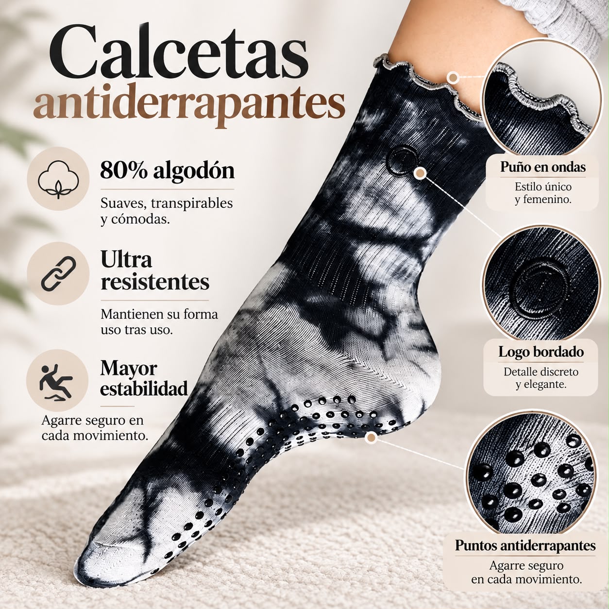 Calceta Antiderrapante Negro Tie Dye Melocotón Curly - miniatura 3